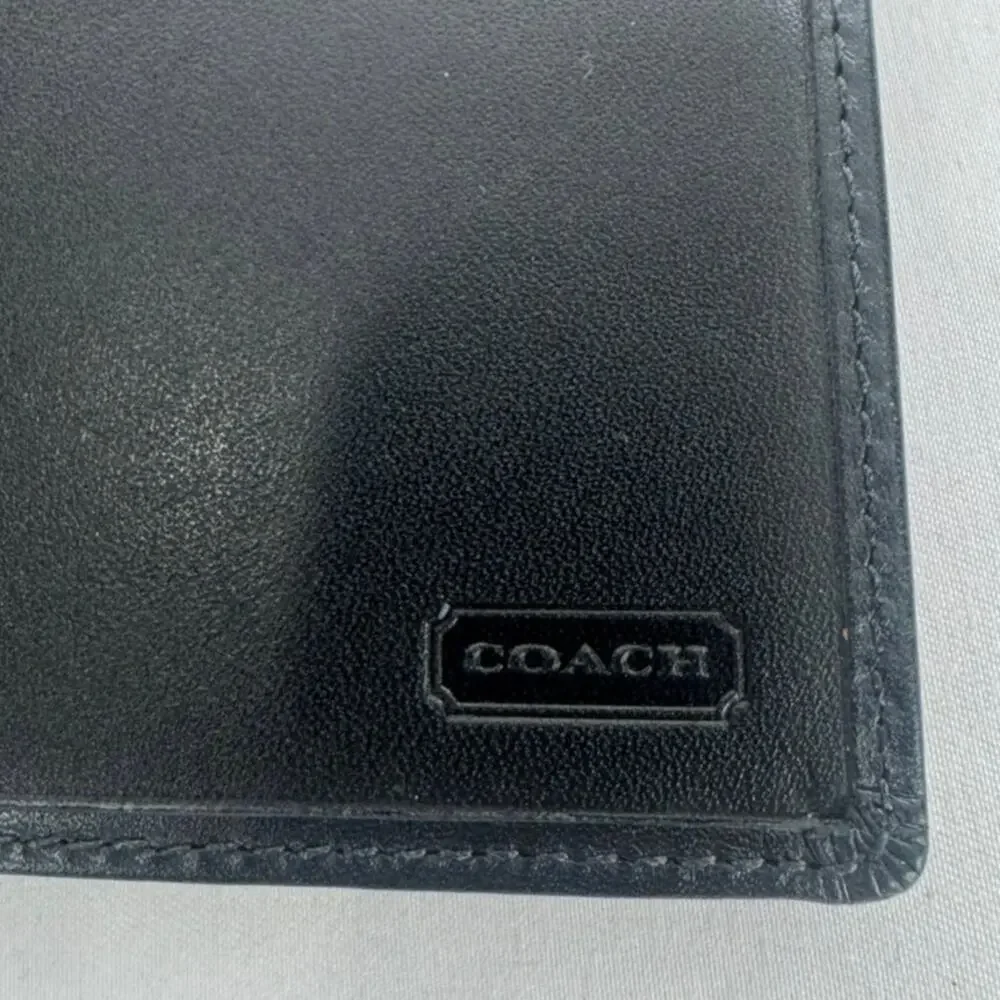 Coach Vintage Black Leather Silver Buckle Trifold Checkbook Wallet